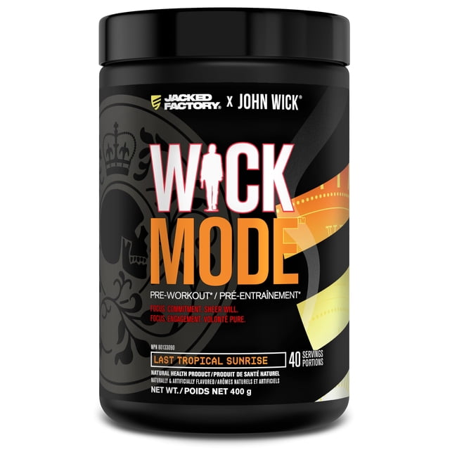 Jacked Factory X John Wick - Wick Mode Pre Workout Powder - Intense Energy, Battle-Ready Focus, Unstoppable Commitment, and Sheer Will - 40 Servings, Last Tropical Sunrise
