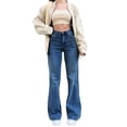 thumbnail image 1 of Bmisegm Jeans Évasés Taille Haute pour Femme, Bleu Foncé, L, 1 of 8