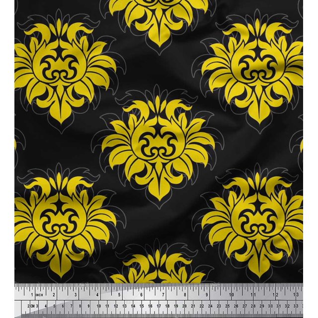 Soimoi Rayon Fabric Seamless Baroque Damask Print Fabric by Yard 56 Inch Wide
