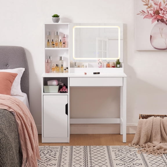 Mainstays Coiffeuse avec miroir éclairé et rangement