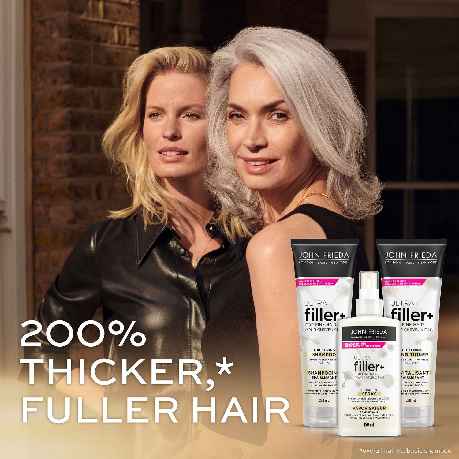 John Frieda Ultra Filler+ Vaporisateur Épaississant pour Cheveux Fins & Clairsemés, avec Biotine et Acide Hyaluronique, Protection contre la Chaleur, Vaporisateur Repulpant
