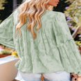 thumbnail image 4 of Womens Bell Sleeve Blouse Crewneck Lace Tops Floral Textured Babydoll Shirts, 4 of 5
