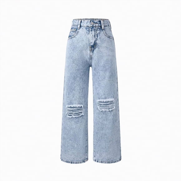 Zanarzt Kids Ripped Jeans Girls Casual Girls Summer Fall Comfortable and Fashionable Casual Ripped Jeans Light Blue,13-14 Years