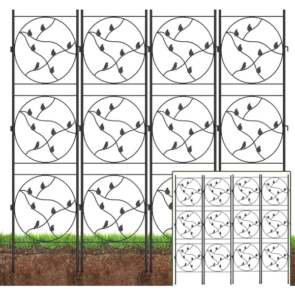YUSAZENS 4 Pack 182x52cm Black Rustproof Iron Art Garden Fence Screen Multipurpose Outdoor Lawn Flower Bed Border Partition