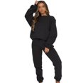 thumbnail image 3 of Innerwin Two Piece Outfit Drawstring Women Jogger Set Sports Long Sleeve Beam Foot Sweatsuits Black 3XL, 3 of 7