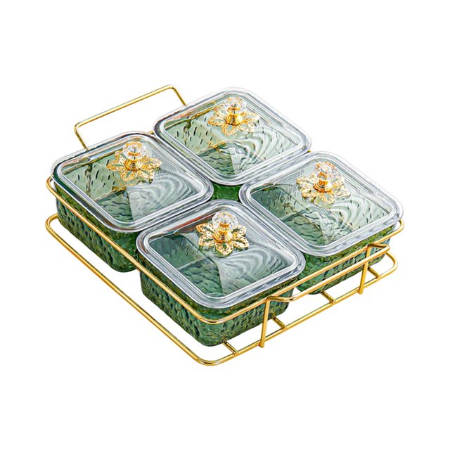 veasfak Candy Nut Serving Container Divided Serving Dishes for Dried Fruit Appetizer 4 Grid Green