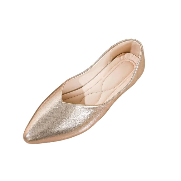 Wdhugt Ladies Loafers Slip On Flat Casual Shoes Soft Sole Gold Size 8.5 Us Shoe Length 25.5Cm/10.04In Pu