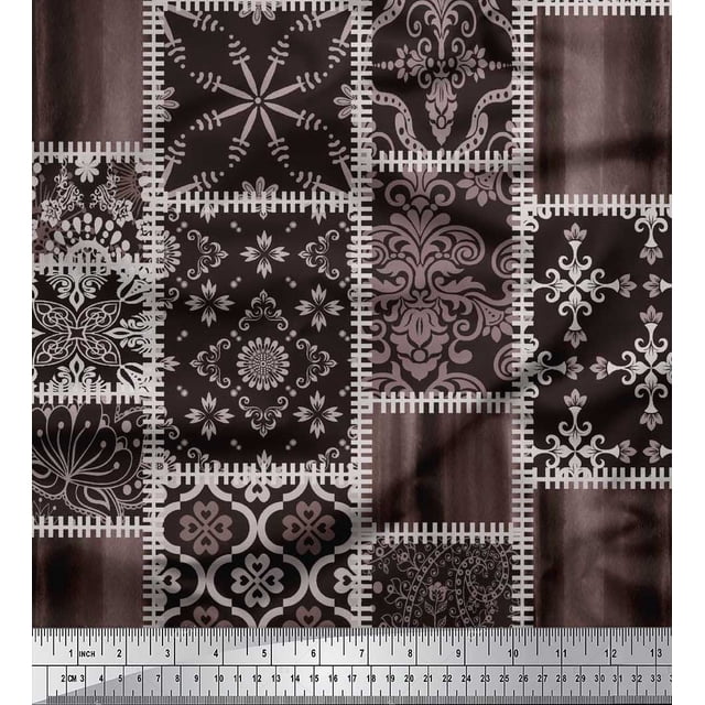 Soimoi polyester Crepe Fabric Paisley,Mandala & Quatrefoil Patchwork Decor Fabric Printed Yard 52 Inch Wide