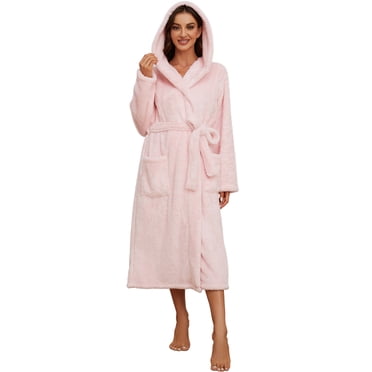 HEARTNICE Peignoir en Molleton à Capuche pour Femmes, Long, Duveteux, Épais et Chaud, Peignoir en Peluche, (Rose Pâle, S-M)