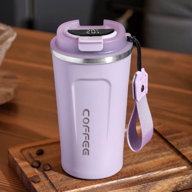 JWshufel Stainless Steel Coffee Mug Intelligent Temperature Display Portable Insulated Cup with Lifting Rope for Hot Cold Drinks Lightweight Easy to Carry and Clean