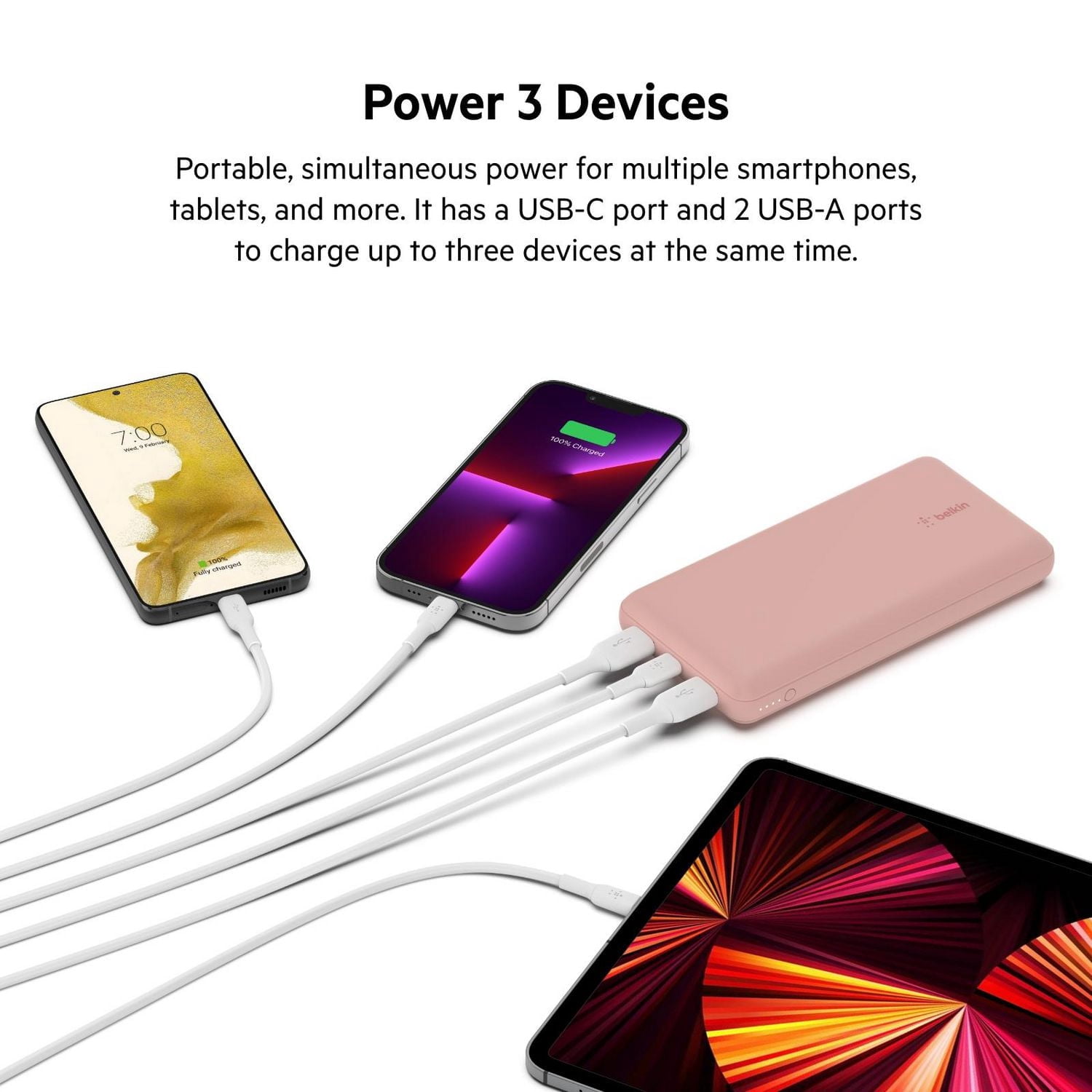 Belkin Chargeur portable USB-C, 20 000 mAh avec 1 port USB-C et 2 ports USB-A pour une charge jusqu’à 15W pour iPhone 14 Pro, 14 Pro Max, AirPods, iPad, Galaxy S23, S23+, Ultra - Noir