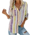thumbnail image 1 of Cameland Blouses Mode pour Femmes Col en V Rayé Manches Retroussables avec Poche Chemise Ample, 1 of 6
