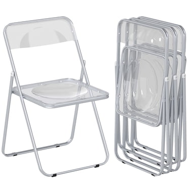 4 Pack Acrylic Folding Chairs, Modern Transparent Foldable Chairs, Clear