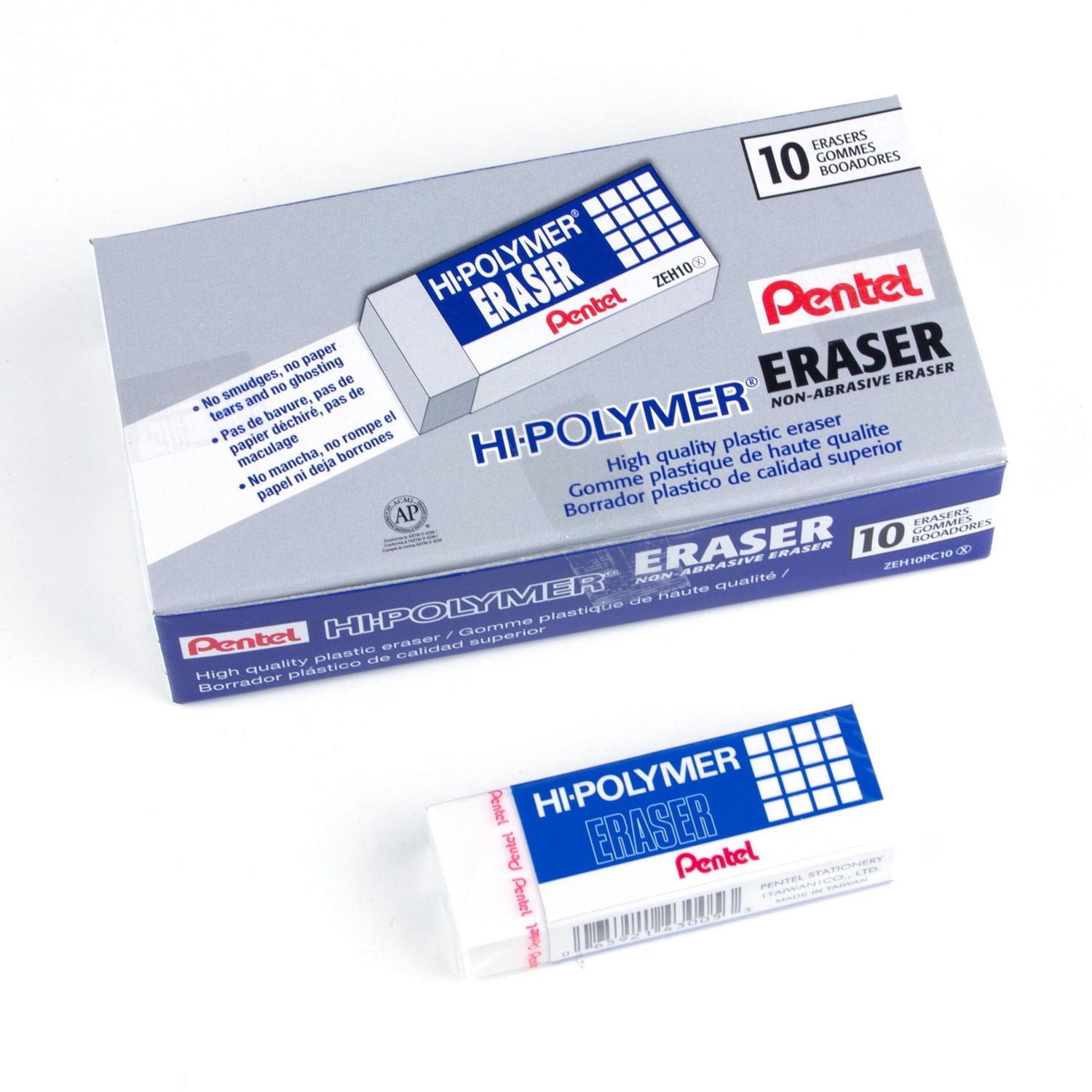 Pentel Hi-Polymer, Grand Blanc Gomme À Effacer, 10PC Paque