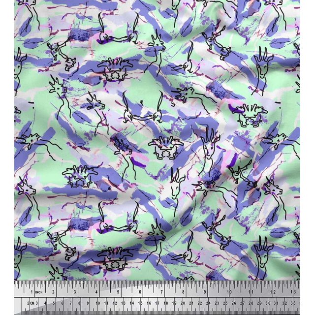 Soimoi Modal Satin Fabric Animals Brush Stroke Fabric Prints by Yard 42 Inch Wide