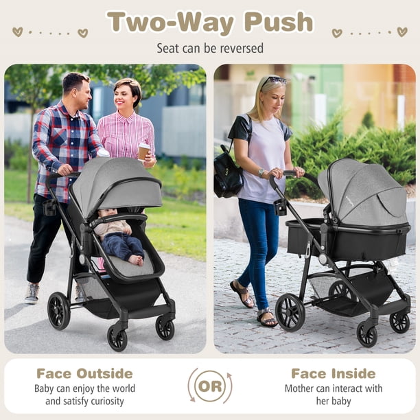 babyjoy グレー ベビーカー Babyjoy 2 in 1 Foldable Baby Stroller Kids Travel Newborn Infant