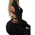 thumbnail image 4 of Wangscanis Women Slim One Piece Jumpsuit, Long Sleeve High Neck Sheer Mesh Irregular Cutout Bodysuit for Party Club, 4 of 9