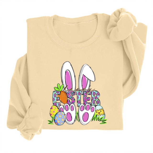 EGNMCR Easter T-Shirts Imprimés pour Femmes T-Shirts Graphiques Femmes T-Shirts pour Femmes Col Rond Easter Haut à Manches Longues Imprimé Chandails Femmes T-Shirts