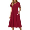 thumbnail image 2 of Ovzne Robes pour Femmes Robe d'Été Robe Décontractée d'Été pour Femmes Robe de Printemps à Manches Courtes avec Poches Robe de Plage Décontractée Robe de Printemps à Manches Courtes en Liquidation, 2 of 7