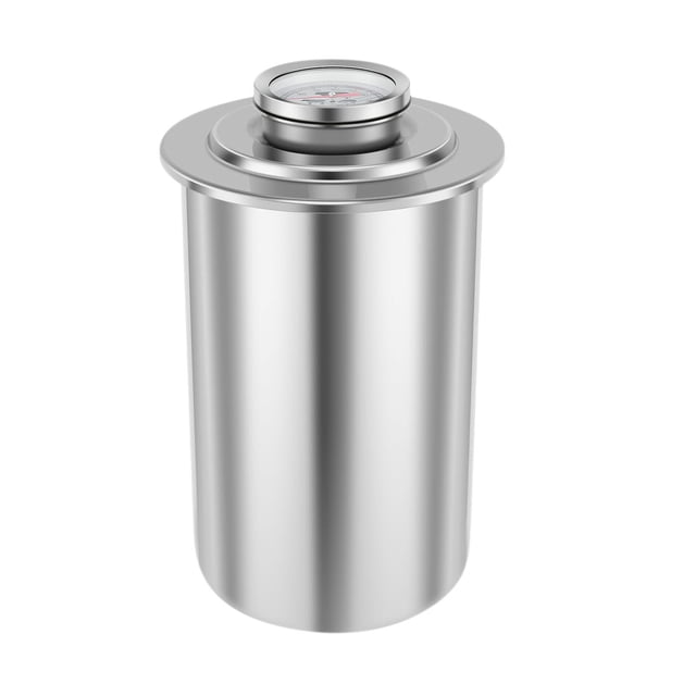 Stainless Steel Meat Press Meat Large Capacity Ham Press Maker with Round Shape Meat Press for Homemade Lunch Meat Maker. Cylindrical food-grade stainless steel design with a built-in thermometer on the lid for precise temperature control. Measures 17x10x10cm, capable of processing 1-1.2 kilograms of meat. Perfect for making homemade ham, sandwich meat, and other meat dishes. A practical kitchen utensil for meat preparation.