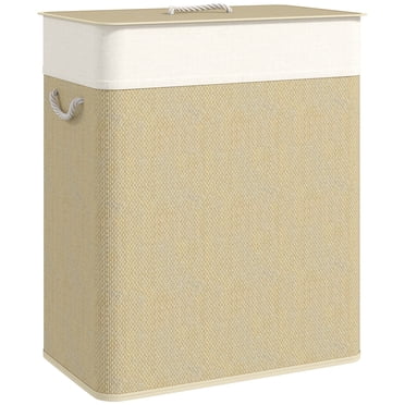 HOMCOM Panier à Linge Double avec Couvercle, Panier à Linge 100 L, Naturel
