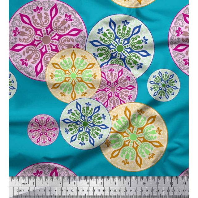 Soimoi Rayon Crepe Fabric Mandala Ethnic Decor Fabric Printed Yard 46 Inch Wide