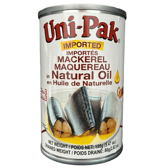 Uni-Pak Imported Mackerel in Natural Oil, 155g, Contains: Fish