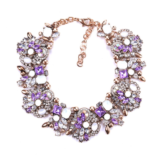 fastboy Collier Bavoir en Strass Style avec Strass Étincelants Alliage de Qualité Supérieure et Strass Violet