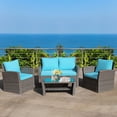 thumbnail image 1 of Costway Ensemble de Mobilier de Patio en Rotin 4 Pcs Canapé Table avec Tablette de Rangement Turquoise, 1 of 10