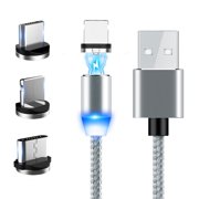 Amdohai 2m Magnetic Data Cable Fast Charging USB Three-in-one Multifunctional Mobile Phone Charging Cable One for Three Micro USB Type-C Magnetism Dustproof Charging Cables with LED Indicator