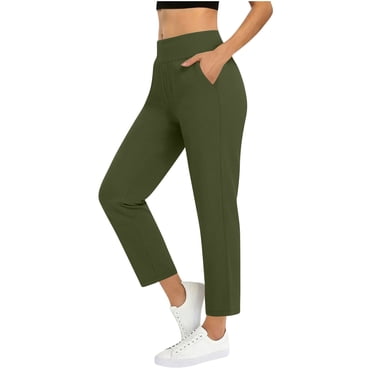 FRSASU Pantalon de Voyage pour Femmes Léger Extensible avec Poches Chic Golf Travail Affaires Décontracté Pantalon Vert P(S)