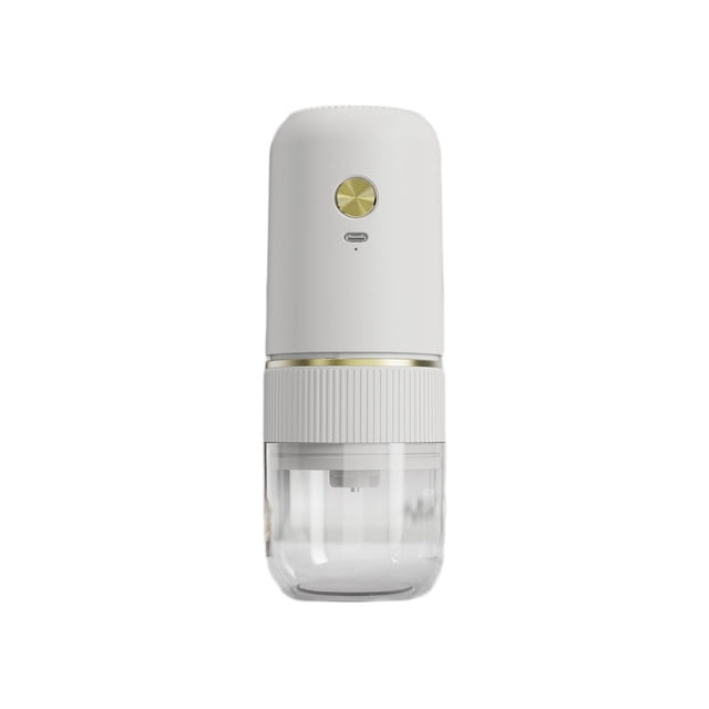 White Portable Coffee Grinder With Wireless Charging, Ceramic Burr Adjustable Grind Settings, Usb Rechargeable For Home & Travel