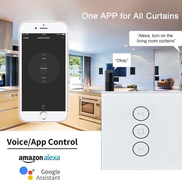 Interrupteur de Rideau Intelligent Wi-Fi Contrôleur de Store Motorisé Alexa Google Assistant Télécommande Vocale Contrôle par Application Aucun Concentrateur Requis