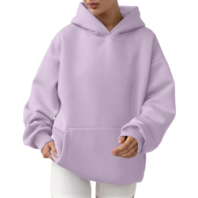 MeetoTime Women's Oversized Sweatshirt Fall Lightweight Long Sleeve Hoodie Fleece Pocket Pullover Tops
