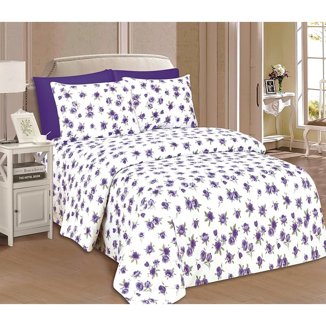 Beverly Hills 1800 Series Ultra Soft Printed 6 PC Sheet Set (Full, Jasmine)