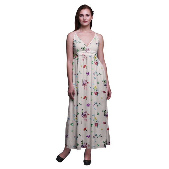 Bimba Floral Printed Adjustable Spaghetti Strap Long Maxi Dress Summer Beachwear-Large