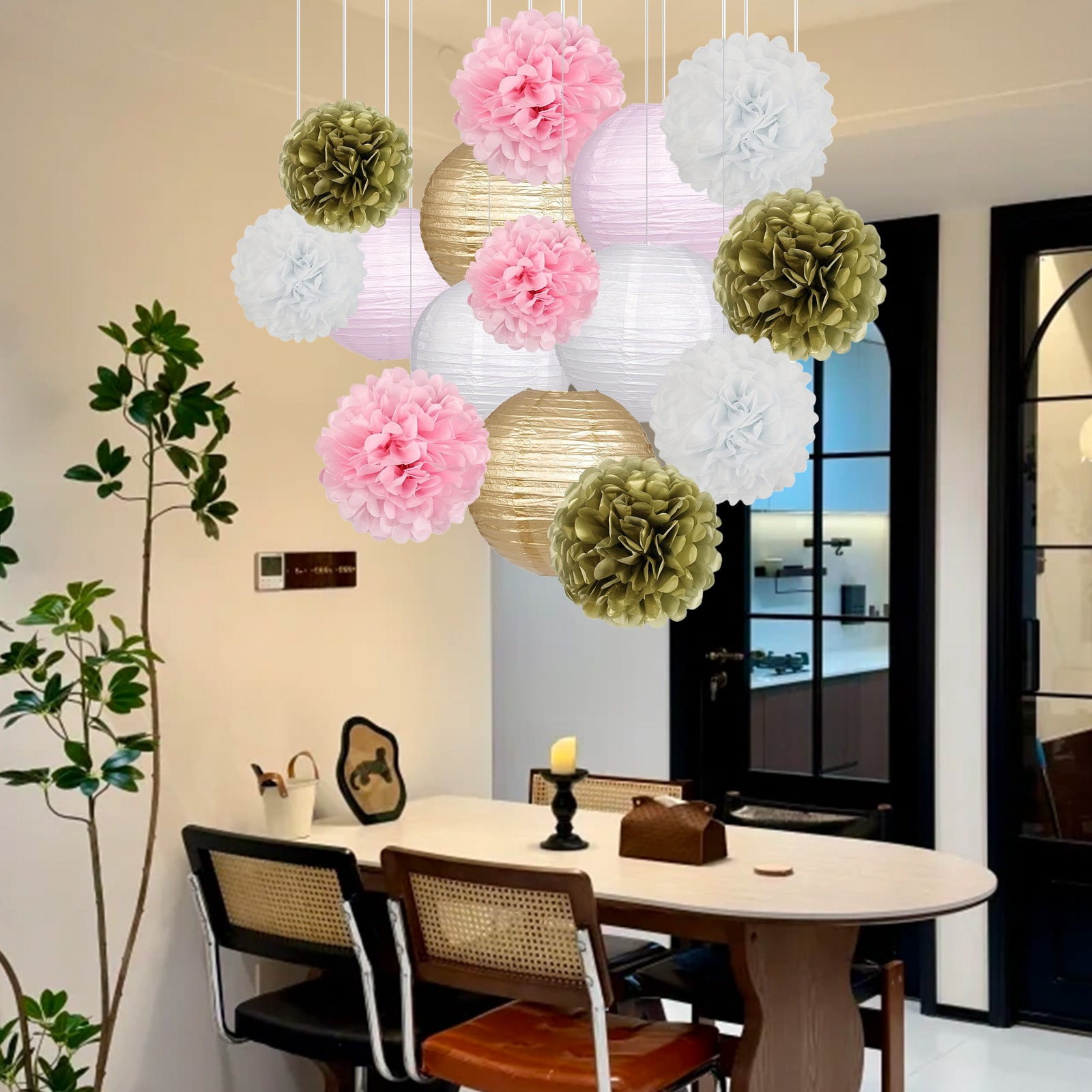 Mtvxesu 15-Pack Hanging Paper Lanterns For Party Decorations, Rustic Wedding Bridal Shower Birthday Event Supplies, 3.93in And 3.14in Sizes 10.24×10.2