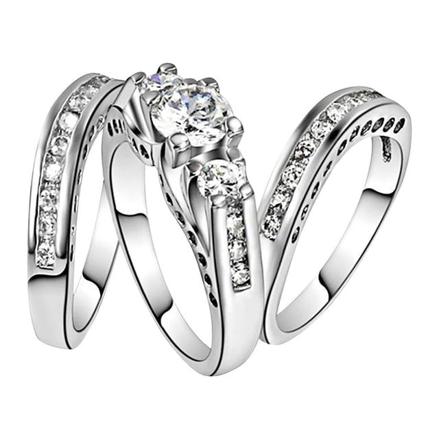 Kcodviy Women's Sparkling Set Zirconia Wedding Ring Set for Women Ring Promise Ring Set Cute Rings Zirconia Ring Engagement Ring Stacking Rings Jewelry Three Piece Set
