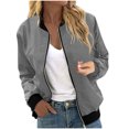 thumbnail image 1 of Womens Fashion Jacket Casual Stand Collar Zip Up Lightweight Coat Fall Color Block Jackets with Pockets Gray L, 1 of 7