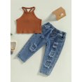 thumbnail image 2 of Faithtur Kids Girls Pants Set, Sleeveless Camisole with Elastic Waist Ripped Jeans Summer Outfit, 2 of 8