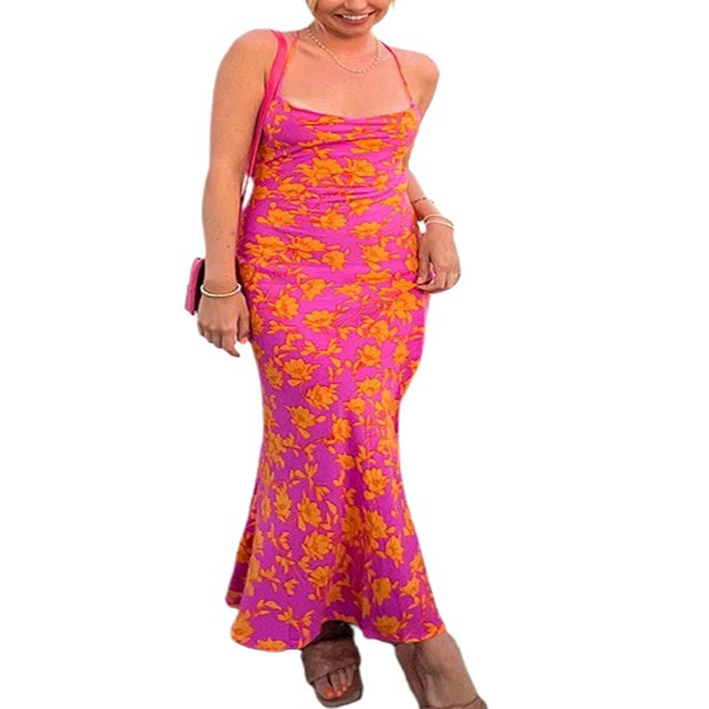 QJUHUNG Femmes Couleur Unie Robe Longue Sexy Bodycon Extensible Maxi Dame Printemps Automne Été Spaghetti Robe de Sangle
