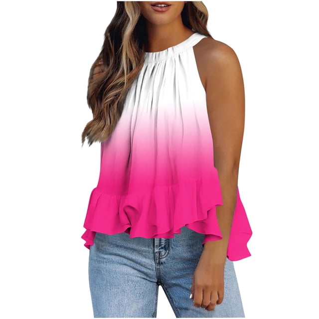 Weiqiqre Womens Tops Adjustable Tie Neckline Ruffle Hem Sleeveless Flowy Halter Tops