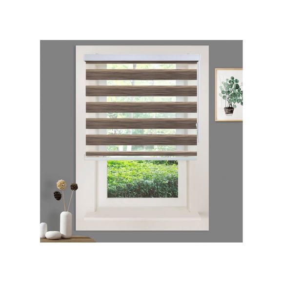 WYMO Zebra Blinds 62 x 84 INCH - Sheer Horizontal Blinds and Shades for Daytime and Nighttime - Light Filtering Roller Shades for Windows - Brown - Manual Control Stick