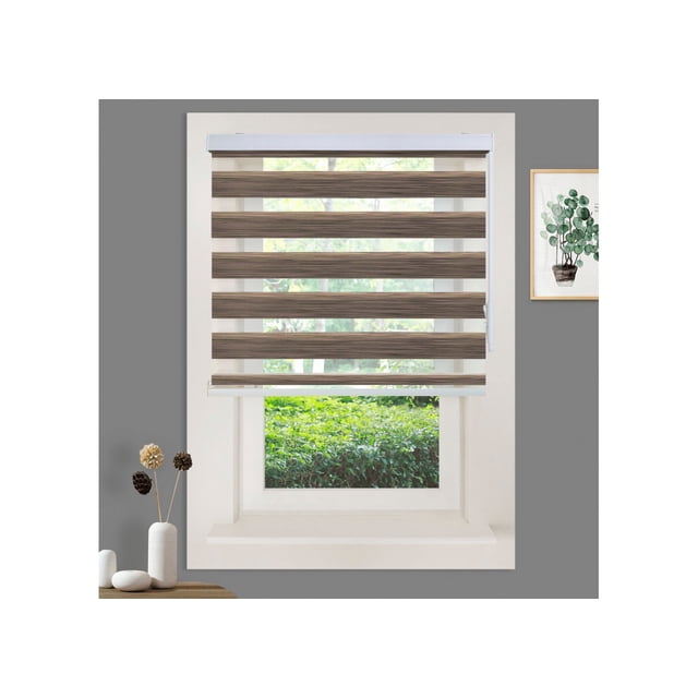 WYMO Zebra Blinds 23 x 72 INCH - Sheer Horizontal Blinds and Shades for Daytime and Nighttime - Light Filtering Roller Shades for Windows - Brown - Manual Control Stick