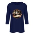 thumbnail image 3 of Uootdi Hauts pour Femmes Manches 3/4 Col Ras du Cou Imprimé Palmier Coucher de Soleil 1976 Coupe Décontractée T-Shirts Rétro Plage Vacances Cadeau, 3 of 4