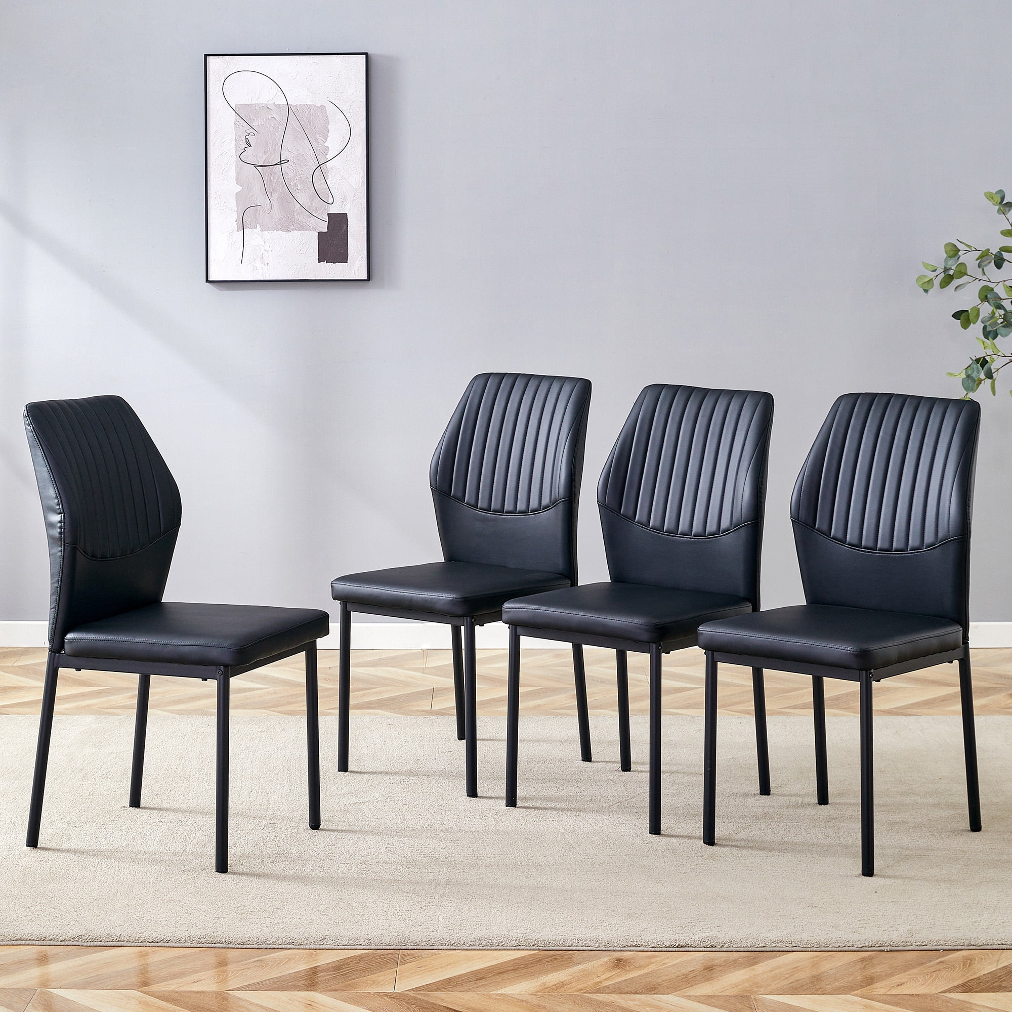 Noble House Chaise minimaliste de luxe - 4 chaises de salle à manger noires en PU à haute élasticité