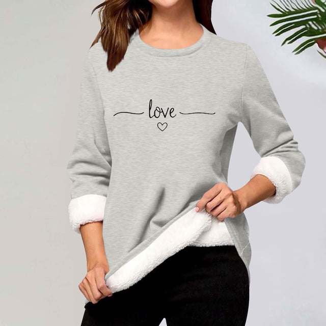 Heisall Chemises de Base pour Femmes Automne Hiver Imprimé Floral Col Rond Manches Longues Épaissies Polaire Teddy Shearling Chaud Ajusté Hauts Thermiques pour Usage Quotidien par Temps Froid
