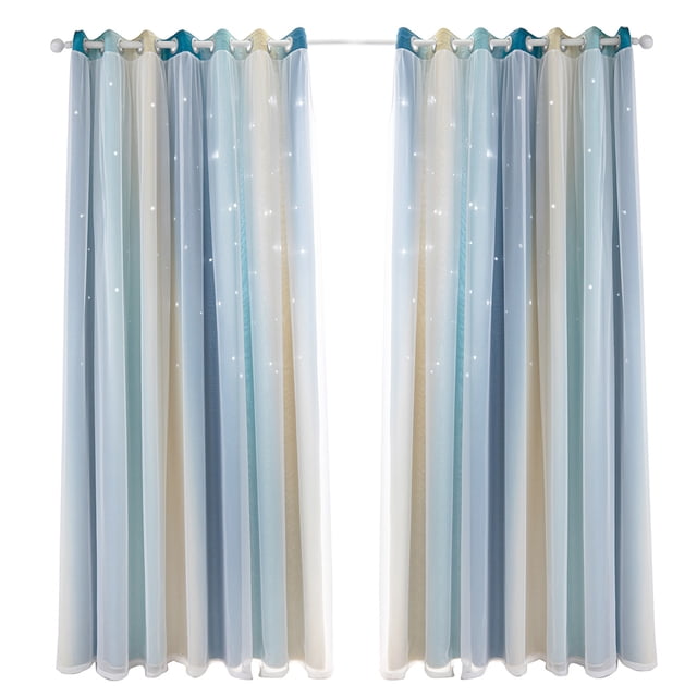 Labymos Rideau 2 Pcs Dégradé Simple à Étoiles Ajourées Double Couche Occultant Chambre Salon Isolation