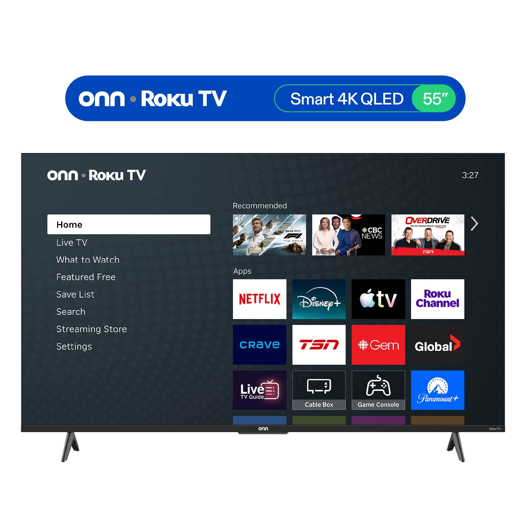 onn. 55" 4K UHD QLED Smart Roku TV (ONB25QDR55-CA), 3 HDMI, 60 Hz