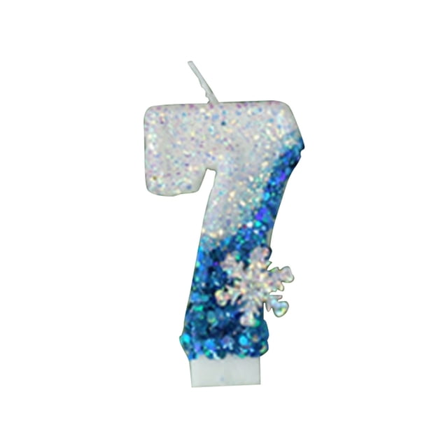 Ice Theme Birthday Cake Decoration Set with Flashing Blue Number Candles and Toppers for Party Atmosphere